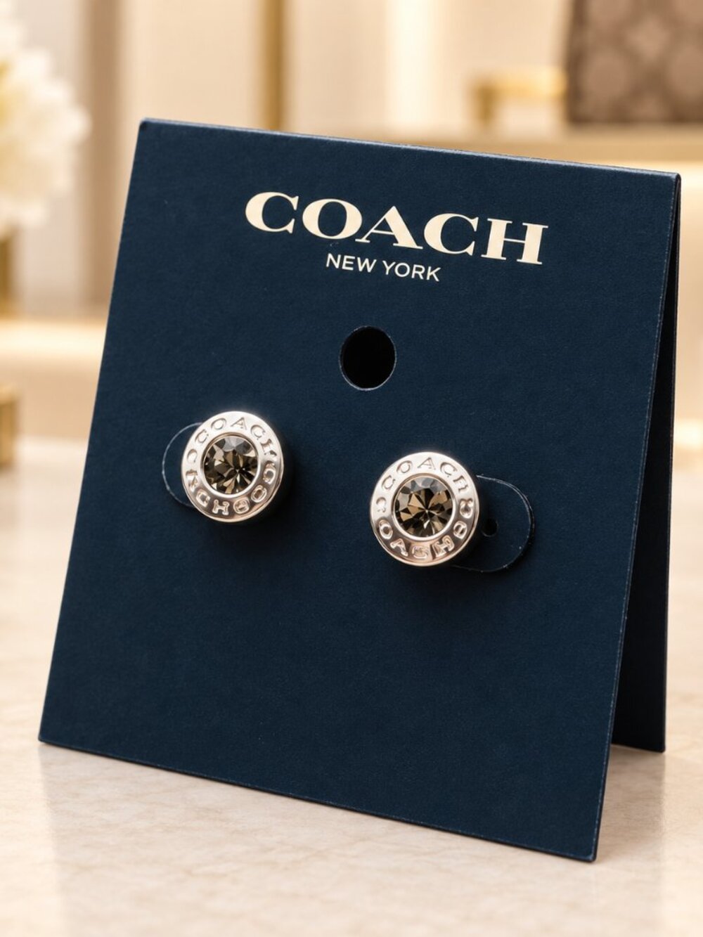 Coach Signature Crystal Logo Stud Earrings Silver-Tone NWT - Picture 3 of 3